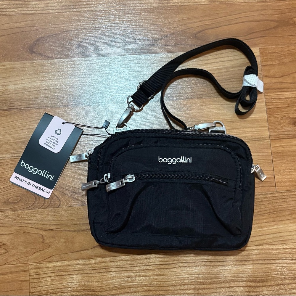 Baggallini triple zipper convertible crossbody bag fanny pack black - Picture 2 of 9